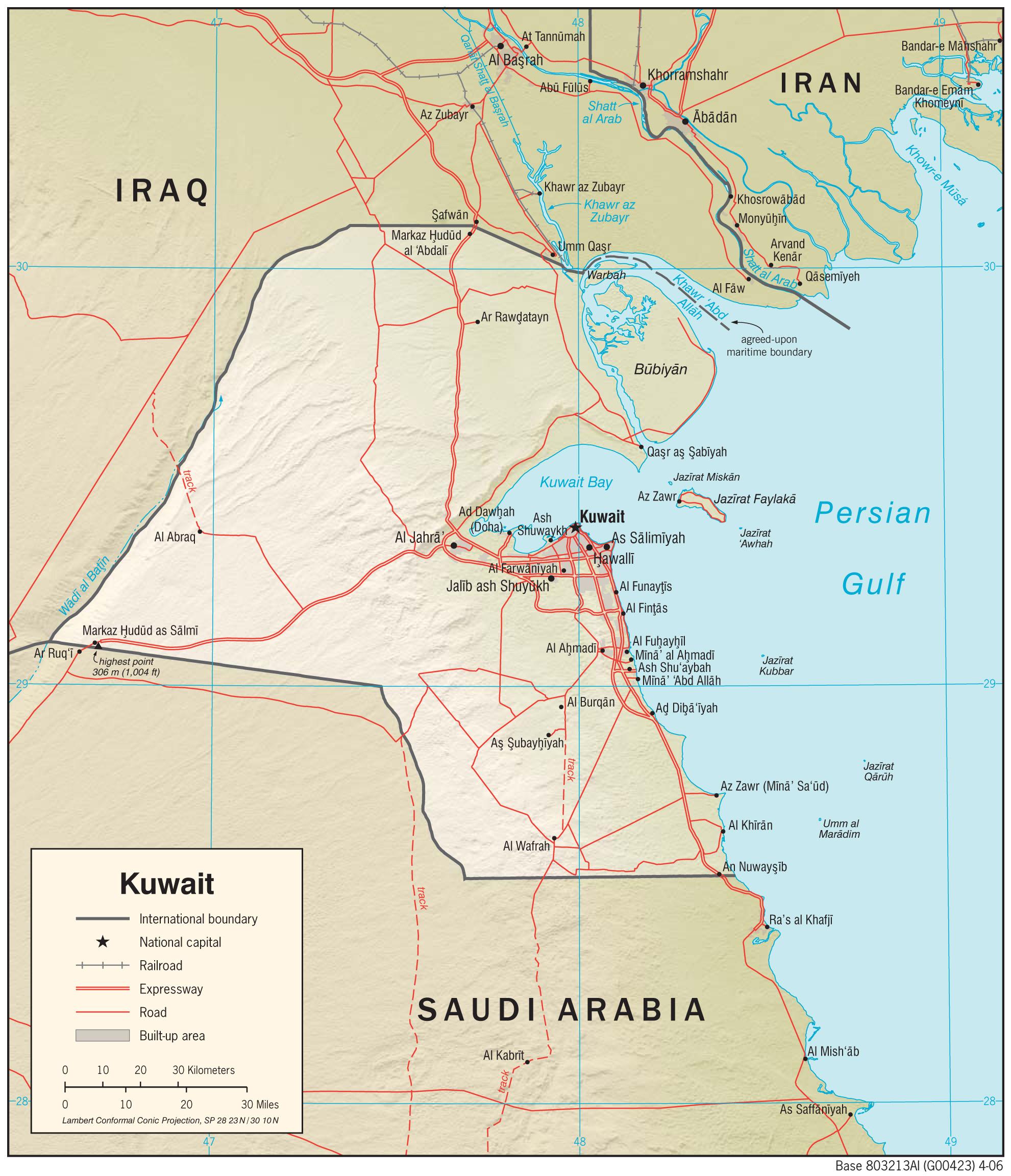 Kartta kuwait - Kuwait kartta sijainti (Länsi-Aasia - Aasia)